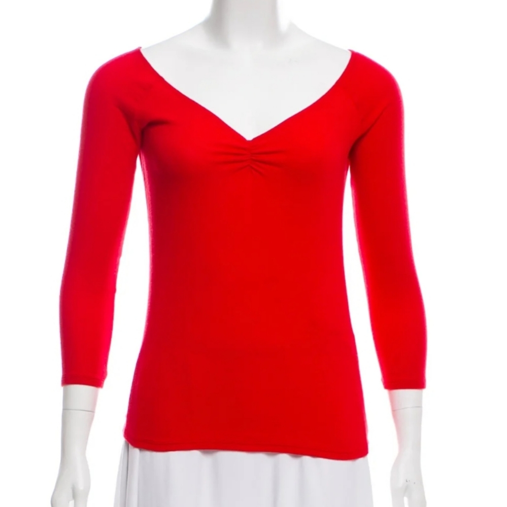 Reformation Red Ribbed Stretch  Long Sleeve V Neck Top size M